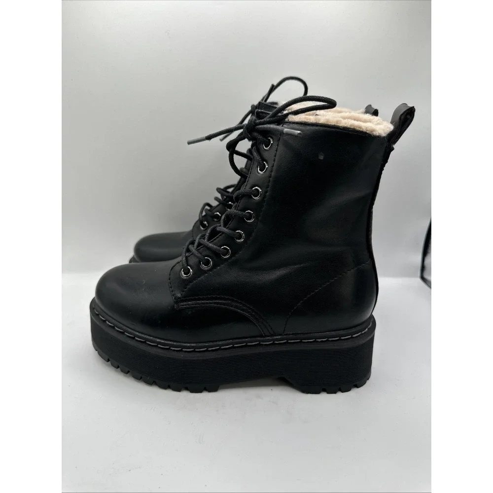 NEW $110 Steve Madden BETTY Doll Kills  Blk Combat Lace Up Faux Fur Lining Sz 5 - Picture 5 of 11